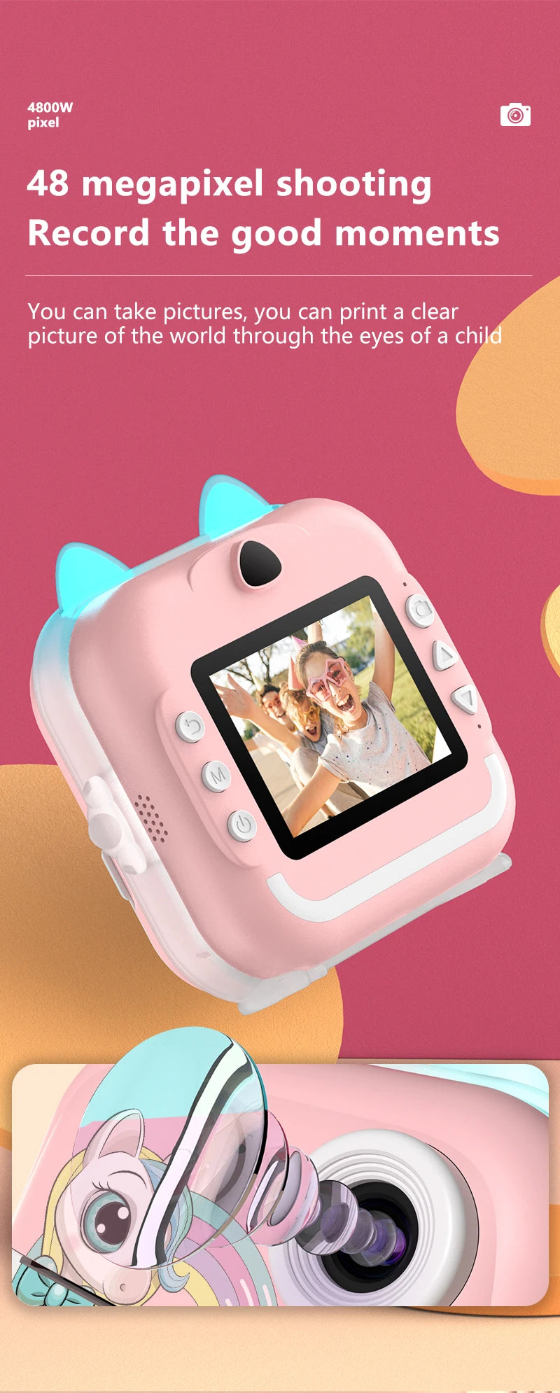 Kids Camera Photo Instant Print Photograph Video Record Wireless Inkless Printer Print Camera For Children Girls Boys Gifts Toys