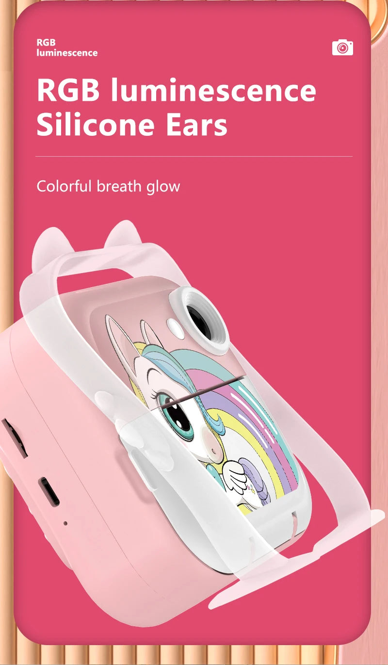 Kids Camera Photo Instant Print Photograph Video Record Wireless Inkless Printer Print Camera For Children Girls Boys Gifts Toys