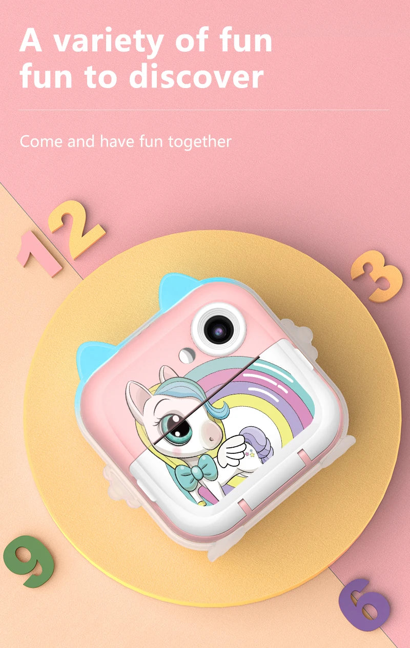 Kids Camera Photo Instant Print Photograph Video Record Wireless Inkless Printer Print Camera For Children Girls Boys Gifts Toys