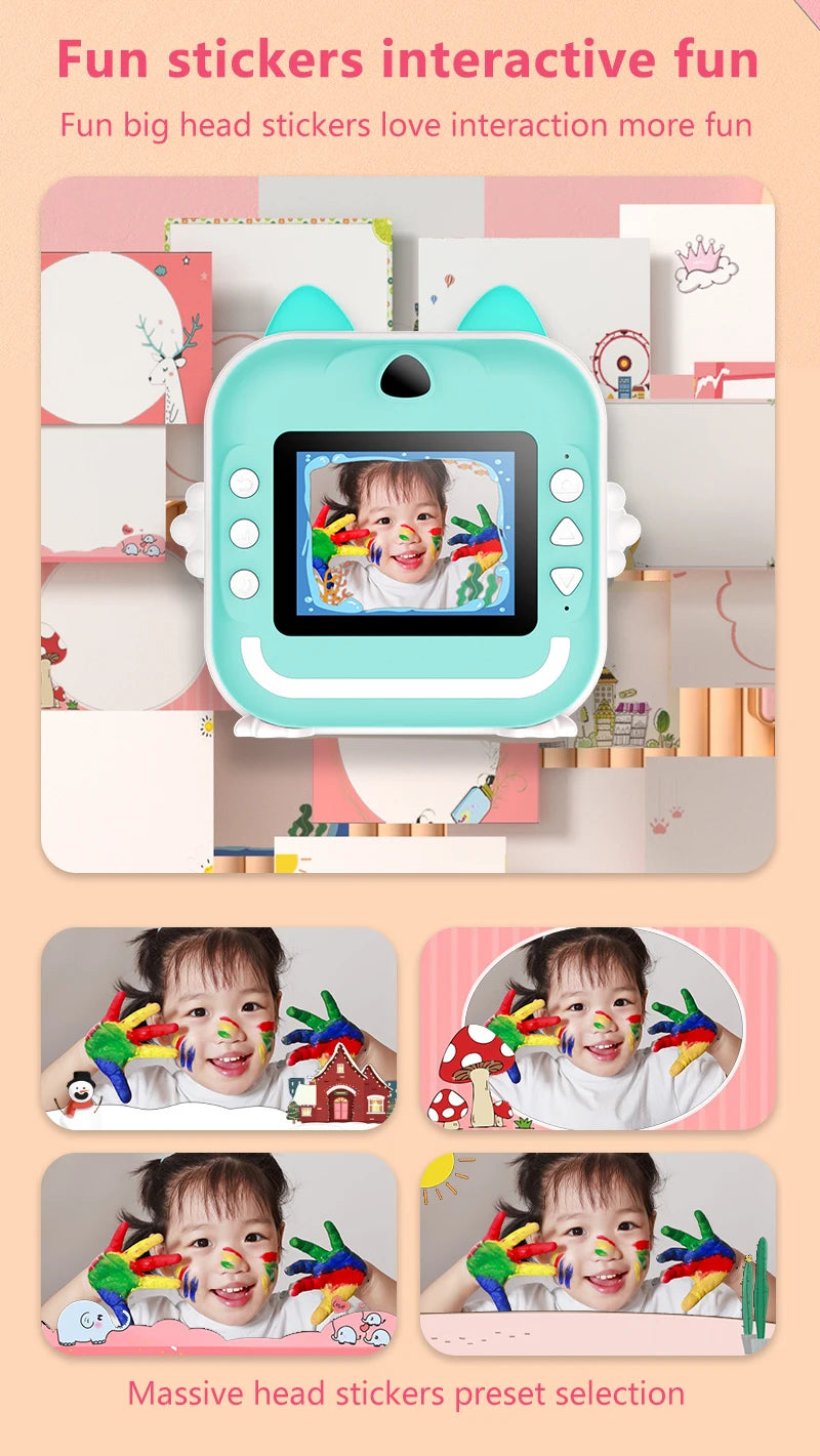 Kids Camera Photo Instant Print Photograph Video Record Wireless Inkless Printer Print Camera For Children Girls Boys Gifts Toys