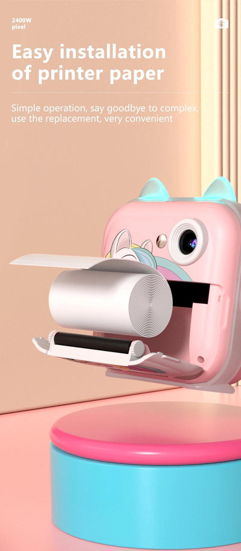 Kids Camera Photo Instant Print Photograph Video Record Wireless Inkless Printer Print Camera For Children Girls Boys Gifts Toys