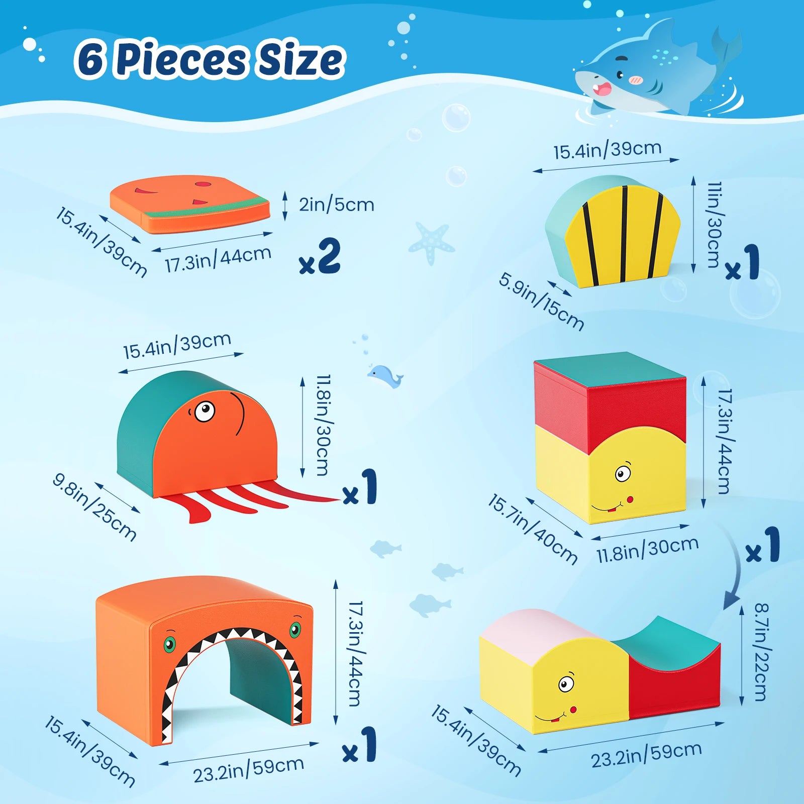 Foam Climbing Blocks Toys For Toddlers 1-3 Inside Jungle Gym Indoor Set Ocean-Themed