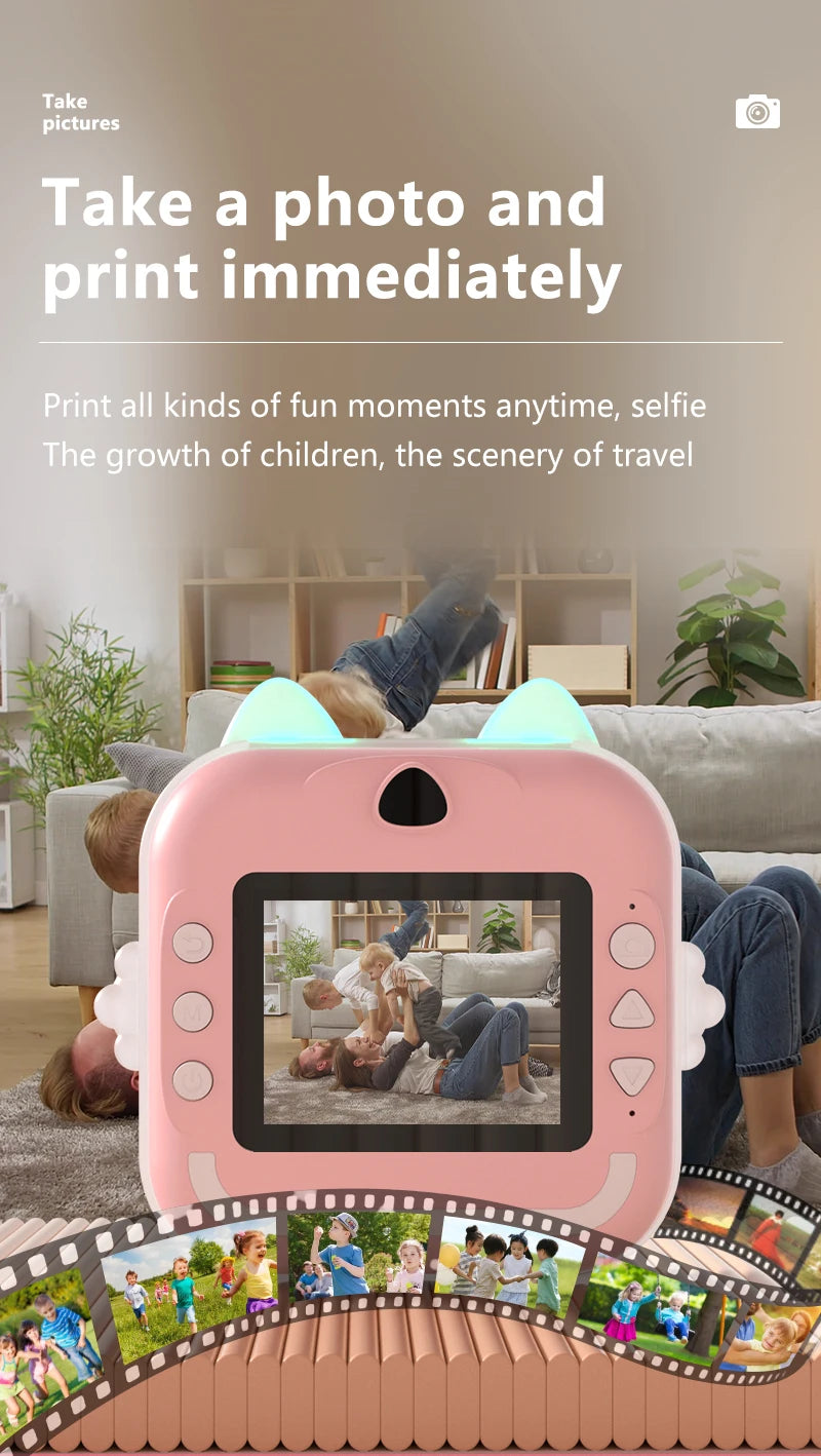 Kids Camera Photo Instant Print Photograph Video Record Wireless Inkless Printer Print Camera For Children Girls Boys Gifts Toys