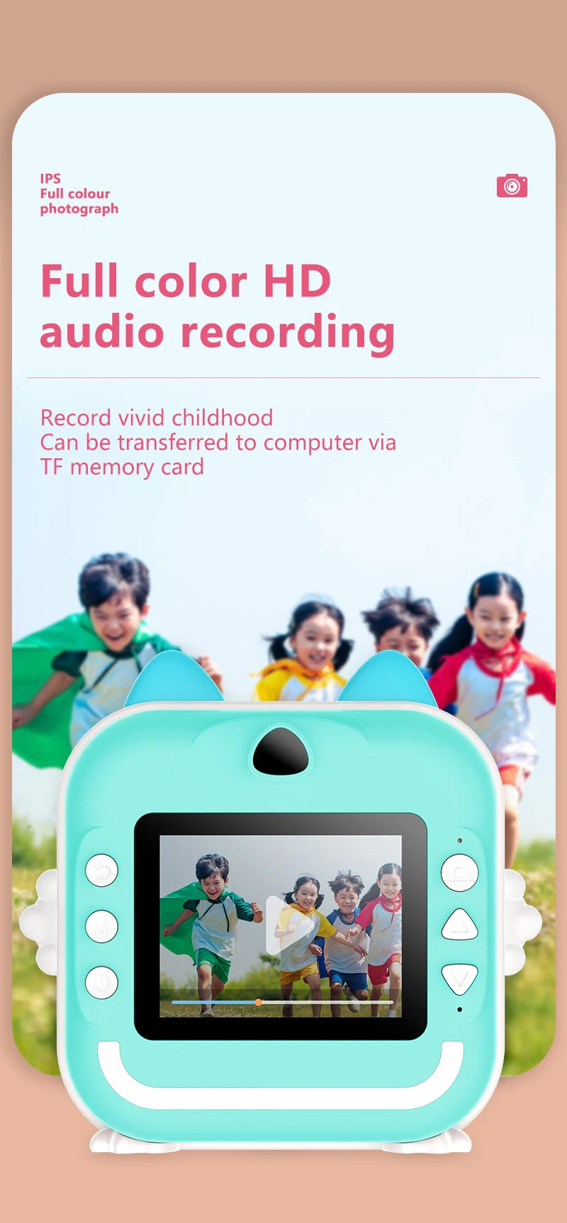 Kids Camera Photo Instant Print Photograph Video Record Wireless Inkless Printer Print Camera For Children Girls Boys Gifts Toys