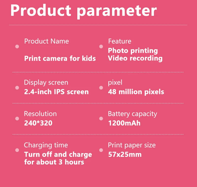 Kids Camera Photo Instant Print Photograph Video Record Wireless Inkless Printer Print Camera For Children Girls Boys Gifts Toys