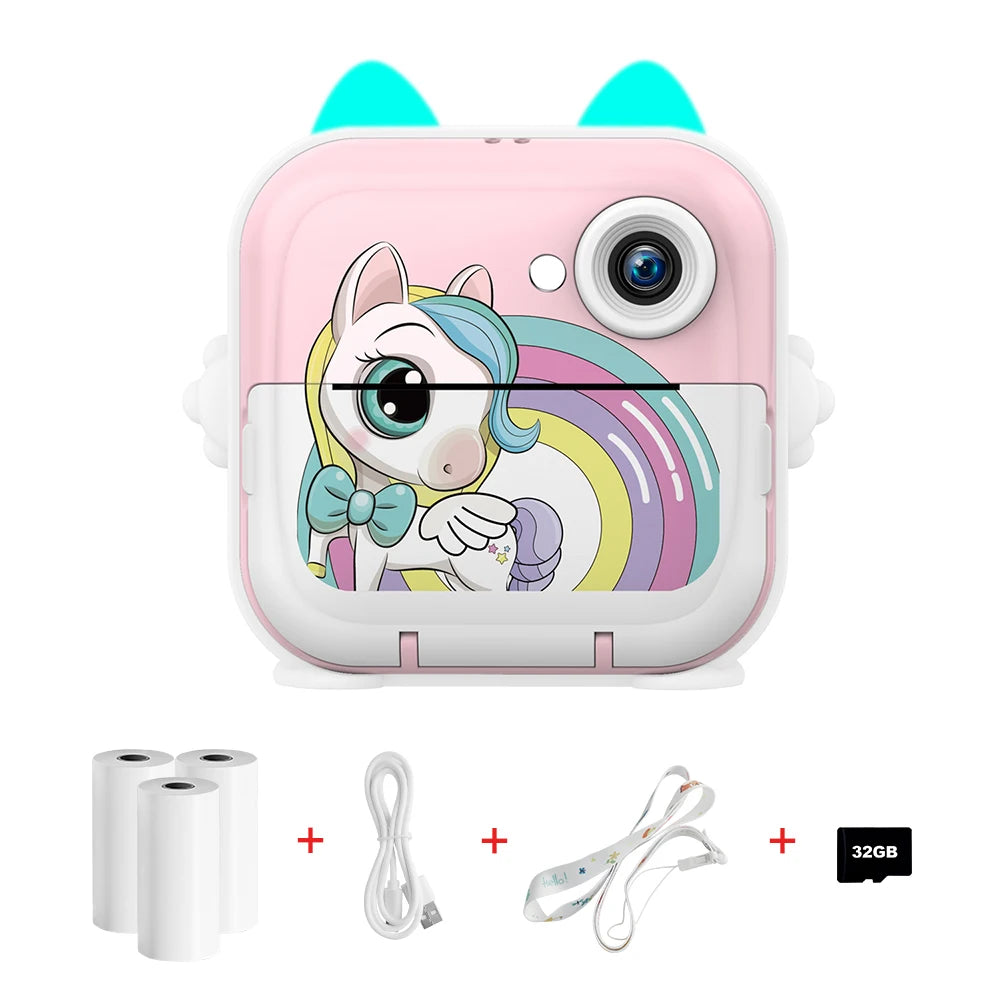 Kids Camera Photo Instant Print Photograph Video Record Wireless Inkless Printer Print Camera For Children Girls Boys Gifts Toys