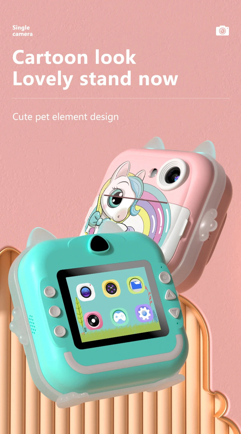 Kids Camera Photo Instant Print Photograph Video Record Wireless Inkless Printer Print Camera For Children Girls Boys Gifts Toys