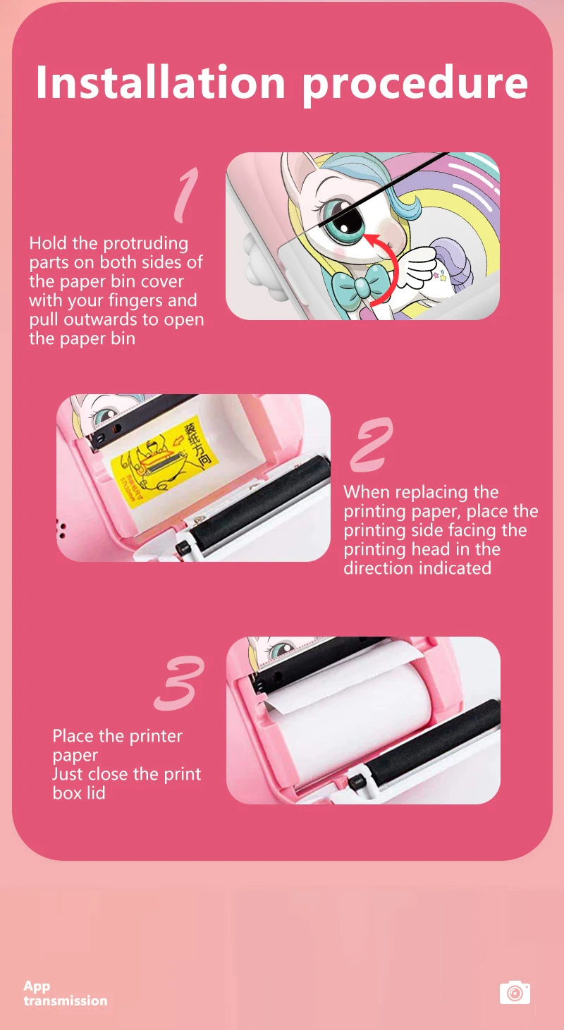 Kids Camera Photo Instant Print Photograph Video Record Wireless Inkless Printer Print Camera For Children Girls Boys Gifts Toys