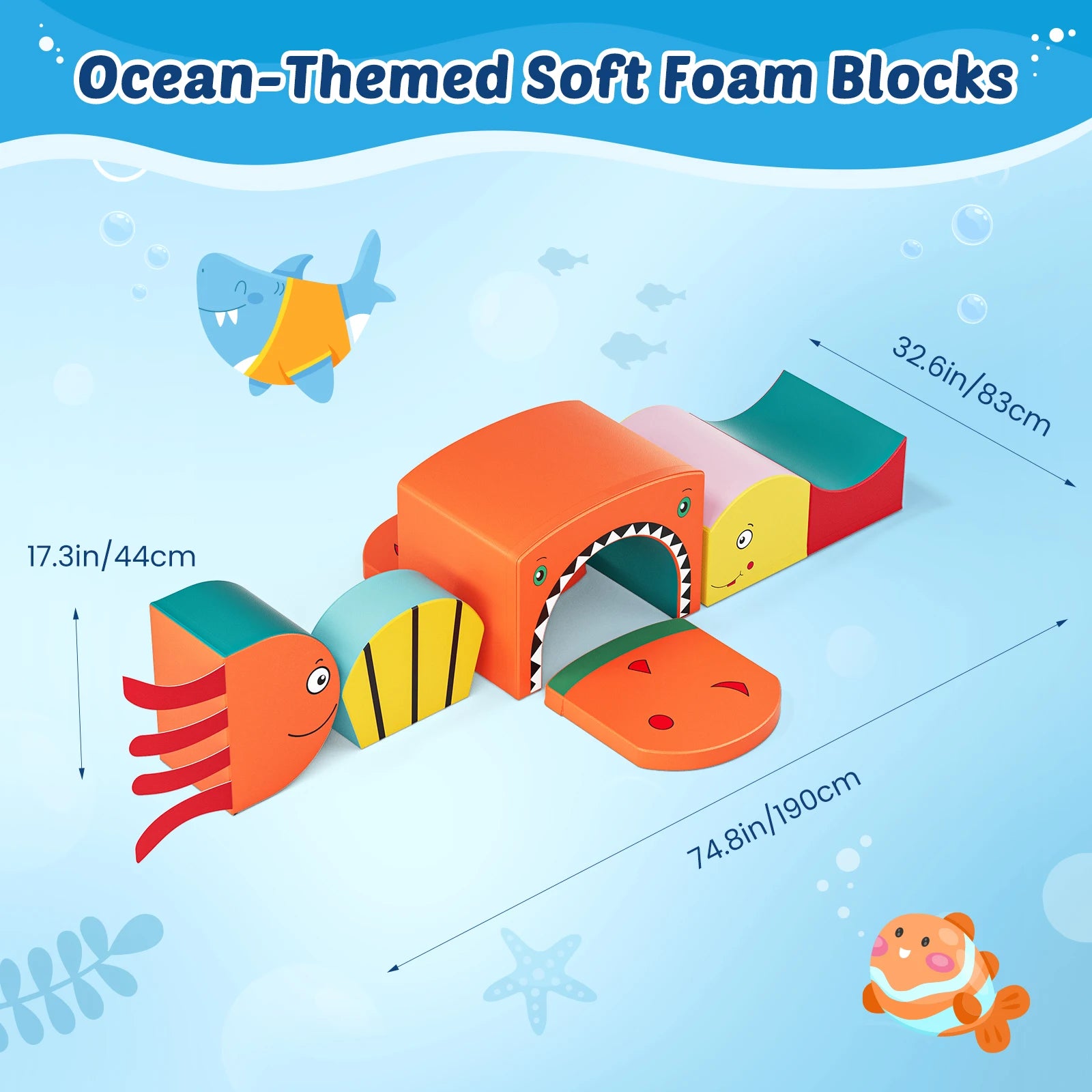 Foam Climbing Blocks Toys For Toddlers 1-3 Inside Jungle Gym Indoor Set Ocean-Themed