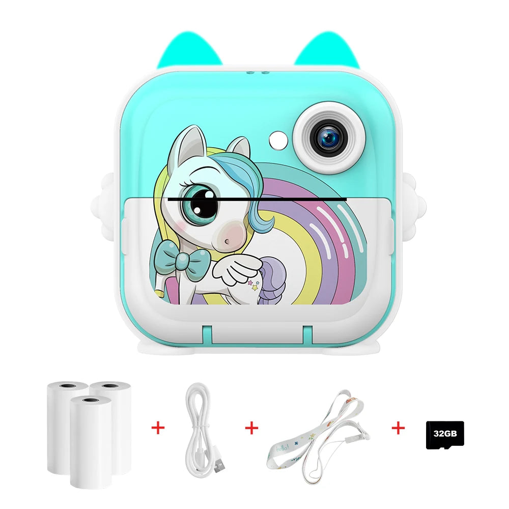 Kids Camera Photo Instant Print Photograph Video Record Wireless Inkless Printer Print Camera For Children Girls Boys Gifts Toys