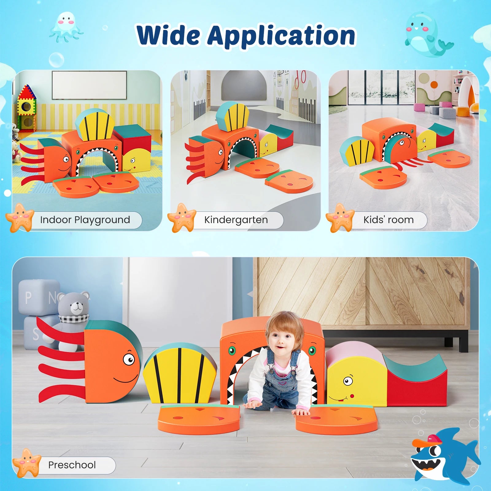 Foam Climbing Blocks Toys For Toddlers 1-3 Inside Jungle Gym Indoor Set Ocean-Themed